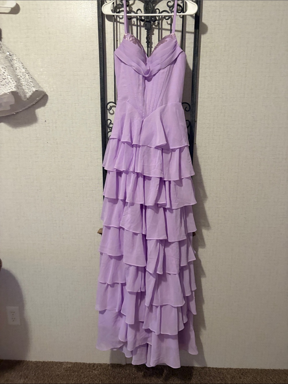 Lilac Layered Ruffle Spaghetti Strap Prom Dress